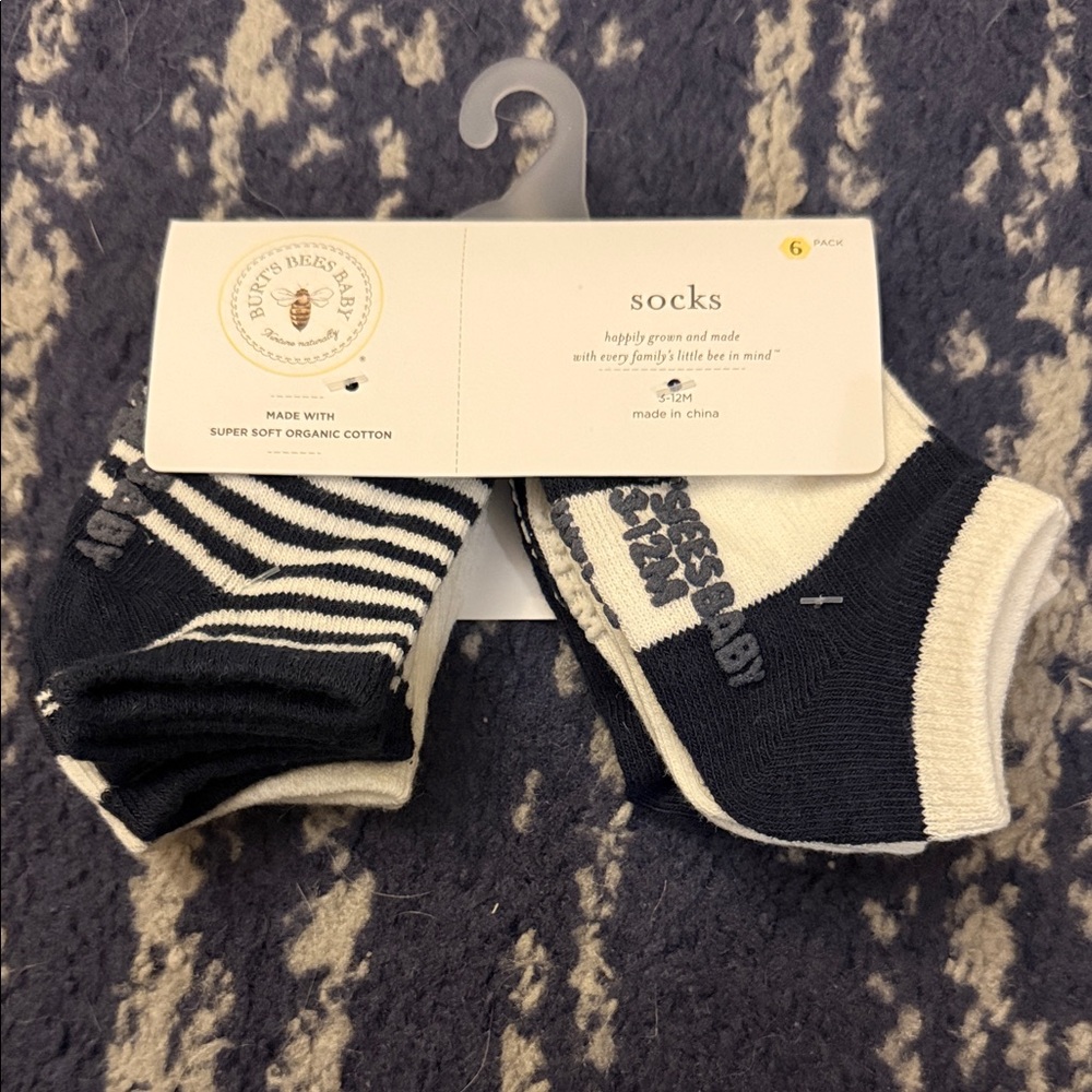 Burt's Bees Baby Navy and White Striped Socks - 6 Pack